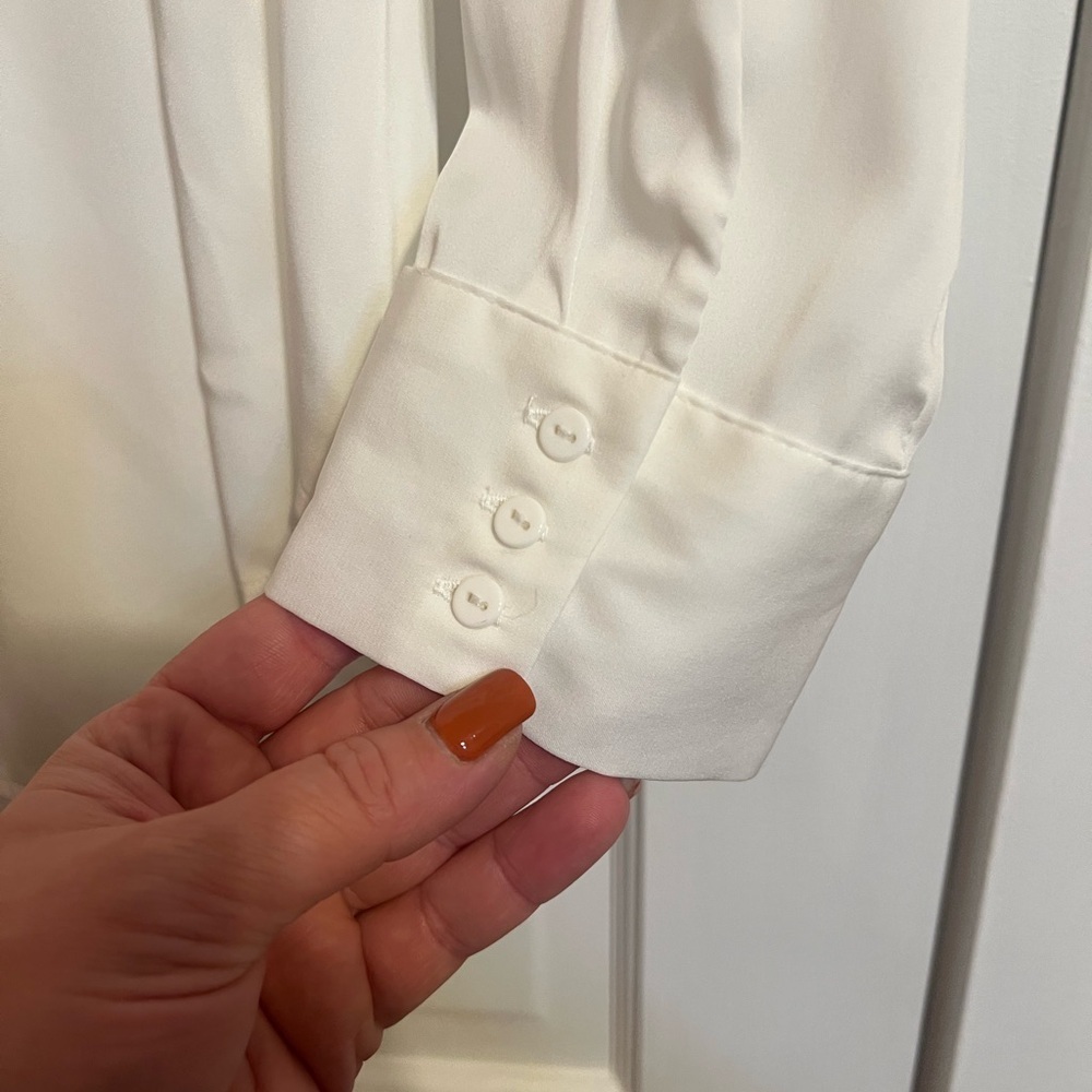 #70 CATHERINE MALANDRINO WHITE LACE YOKE BLOUSE BOHO PEASANT TOP SIZE LARGE - Picture 7 of 10